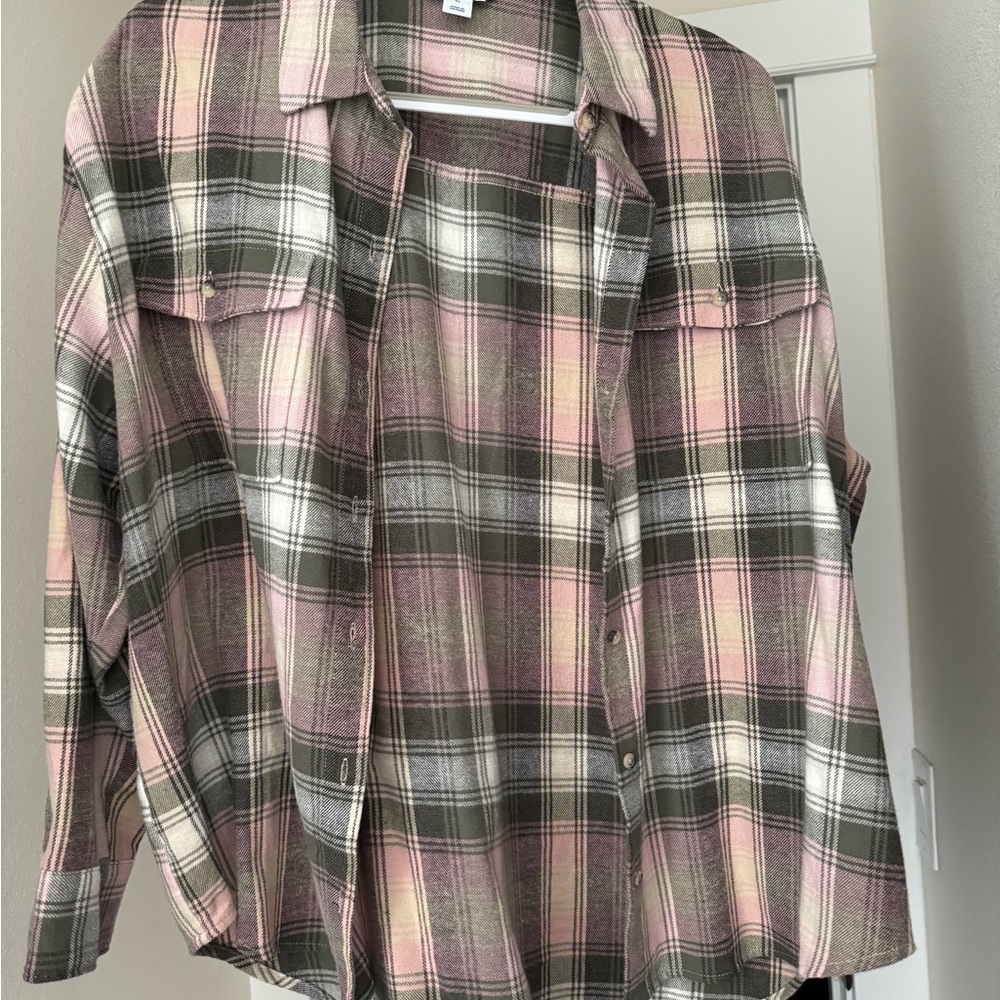 Old Navy Pink and Gray Plaid Shirt
